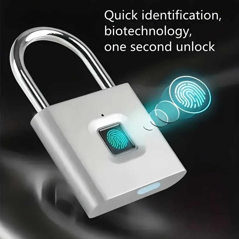 

1 Smart Padlock - Alloy Mini Biometric Security Lock, Quick , Anti-theft Entry, Usb Rechargeable Lithium Polymer Battery, , Max 36v