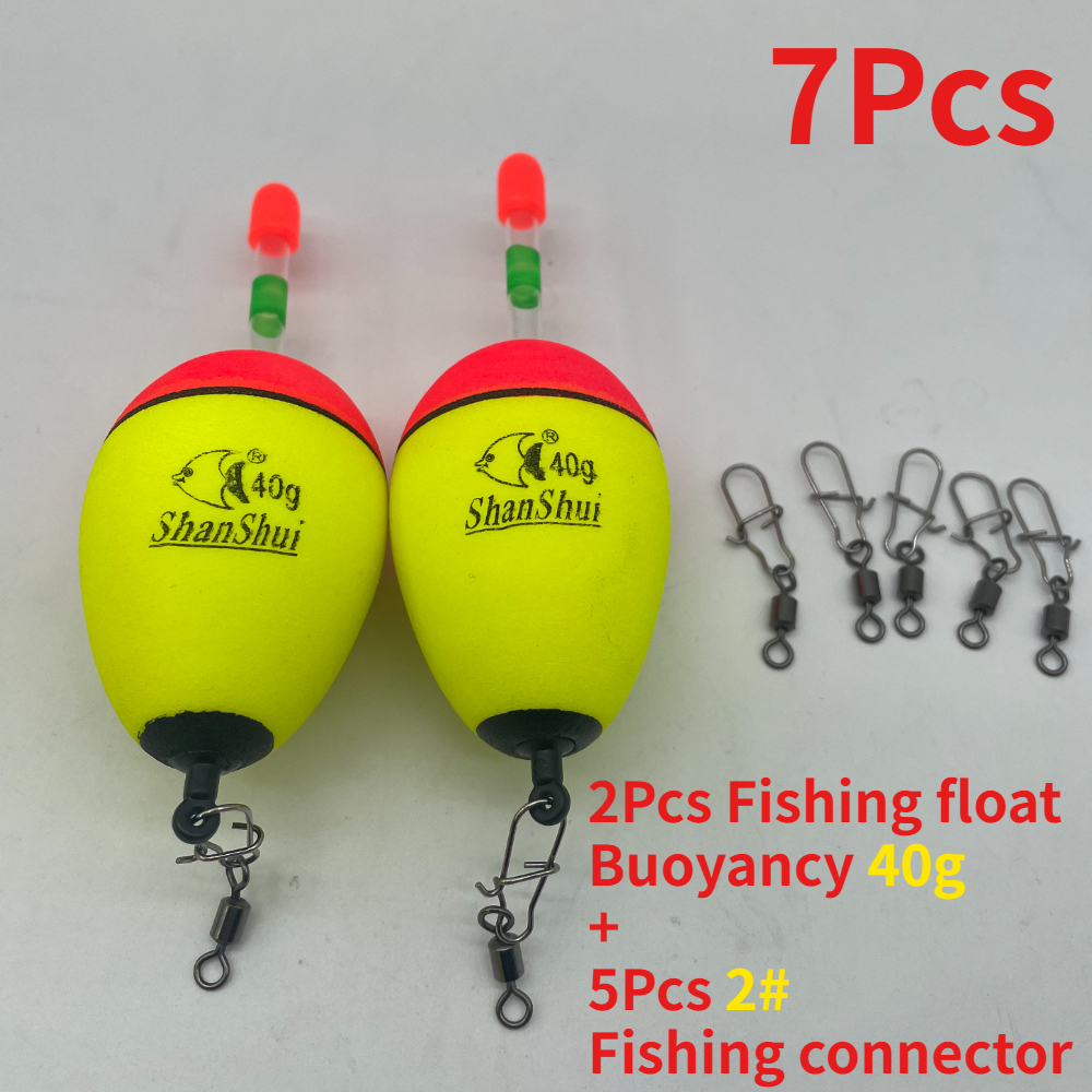 TEMU 7pcs Fish Floats Set 2pcs Foam Bobbers And 5pcs Fishing Connectors With Stable Adjustable Depth For Freshwater Fly Fishing