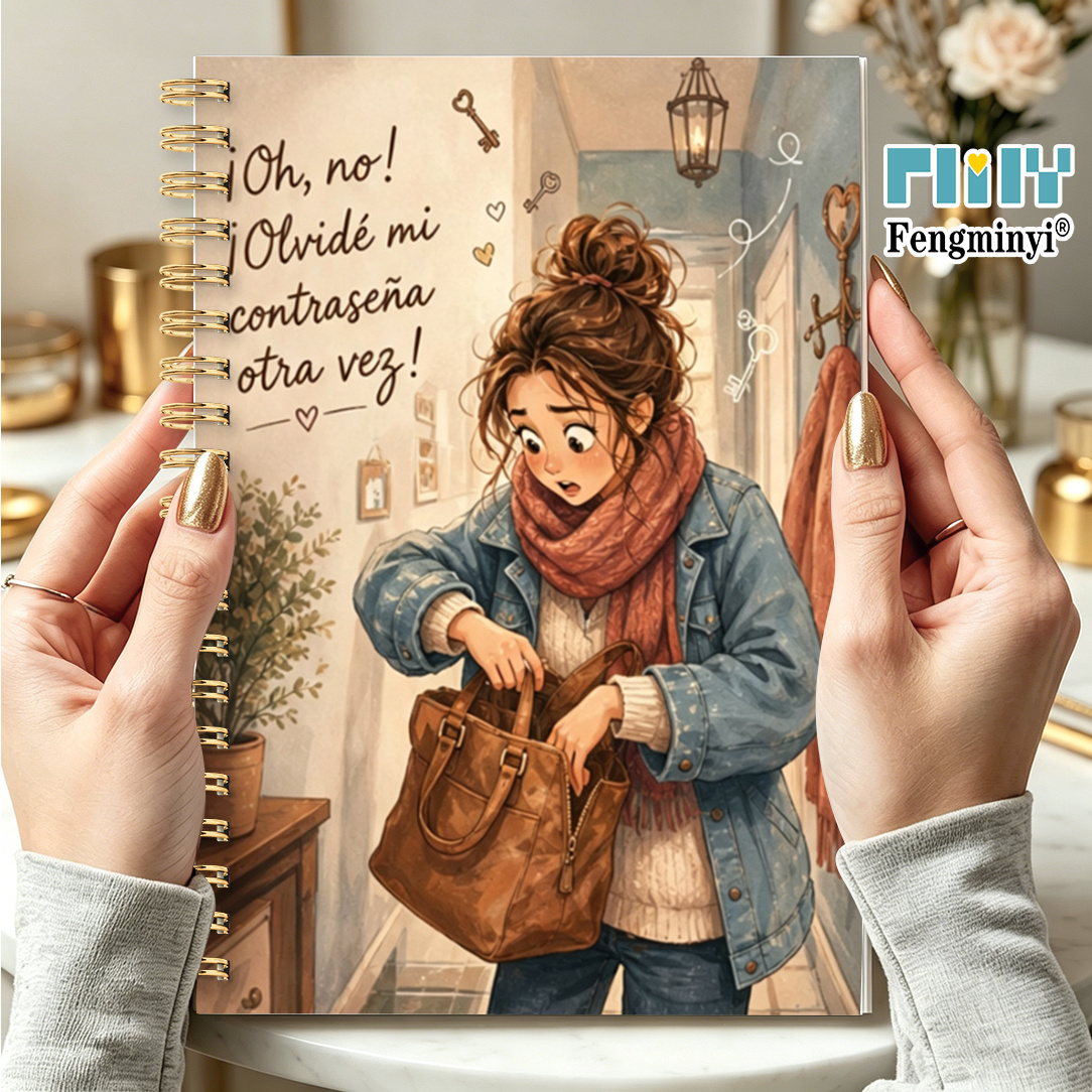 TEMU 1 organizador personal, libro de contraseñas en español, ilustración de chica olvidadiza , soporte portátil para información de de sesión de