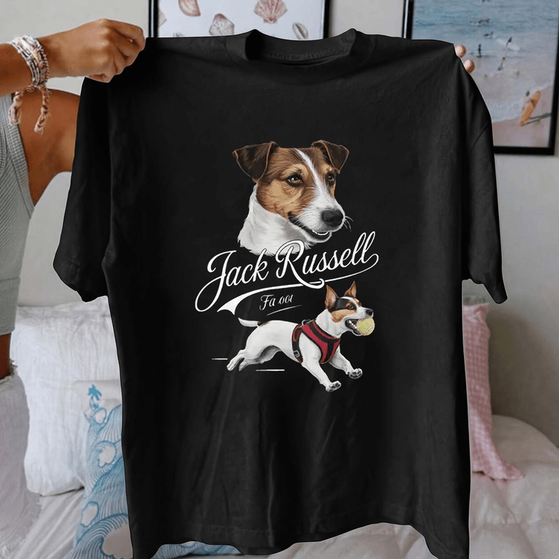 

T-shirt "Jack Terrier" pour Femme - Haut Décontracté Noir à Col Rond et Manches Courtes, Mélange de Polyester Léger, Idéal pour & l'Été