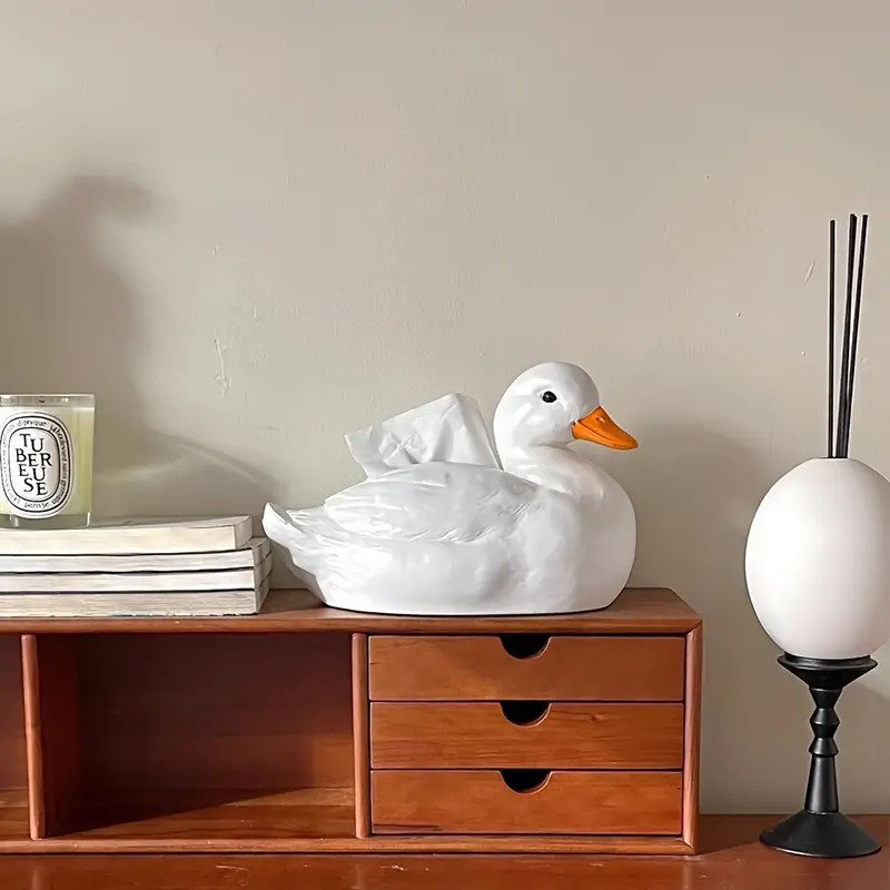 cute   tissue box holder decorative bathroom living room storage organizer with   lid durable plastic tissue box dispenser for home entryway or bathroom decor duck shaped home accent entryway organizer   design glossy   Product details 1