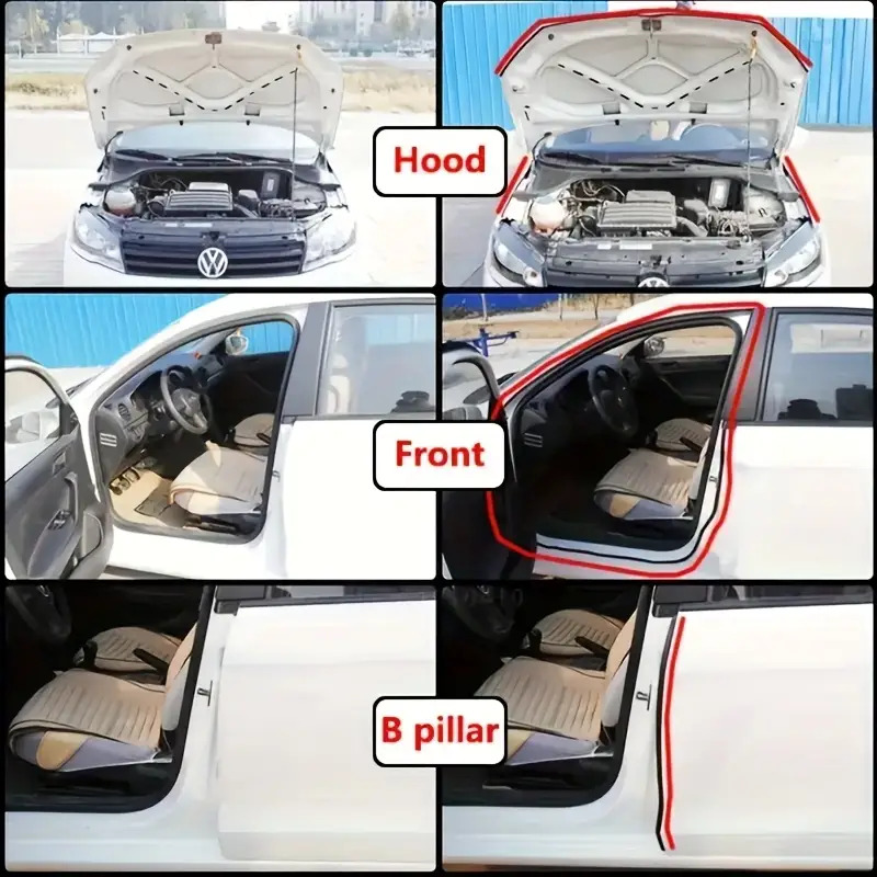 10 m/32,8 pėdų automobilių triukšmo sandarinimo juosta, dvigubas B tipo automobilio durų rėmo storintas garso izoliacijos juostelis, variklio dangčio ir bagažinės modifikacijos guminės juostelės, automobilio durų garso izoliacija, dulkių ir vandens atspari sandarinimo dekoracija
