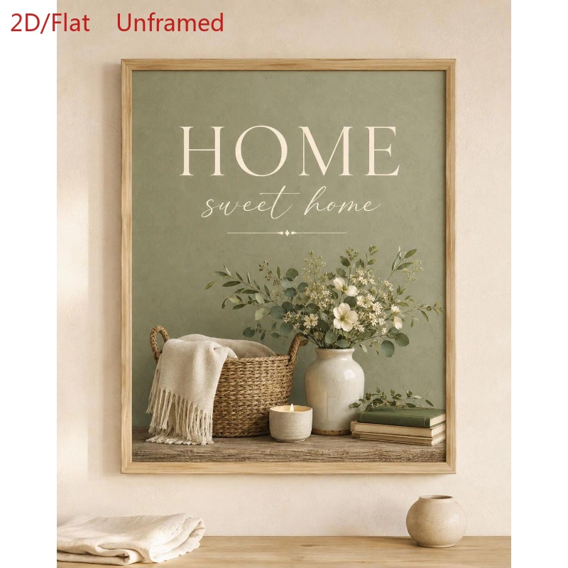 TEMU 2D Flat, 2D Flat, 2D Flat Unframed Set mit 1 "" Leinwanddruck Poster, Bauernhaus Dekor Rustikale Wandkunst Poster und Drucke, Grüne Keramik Vase