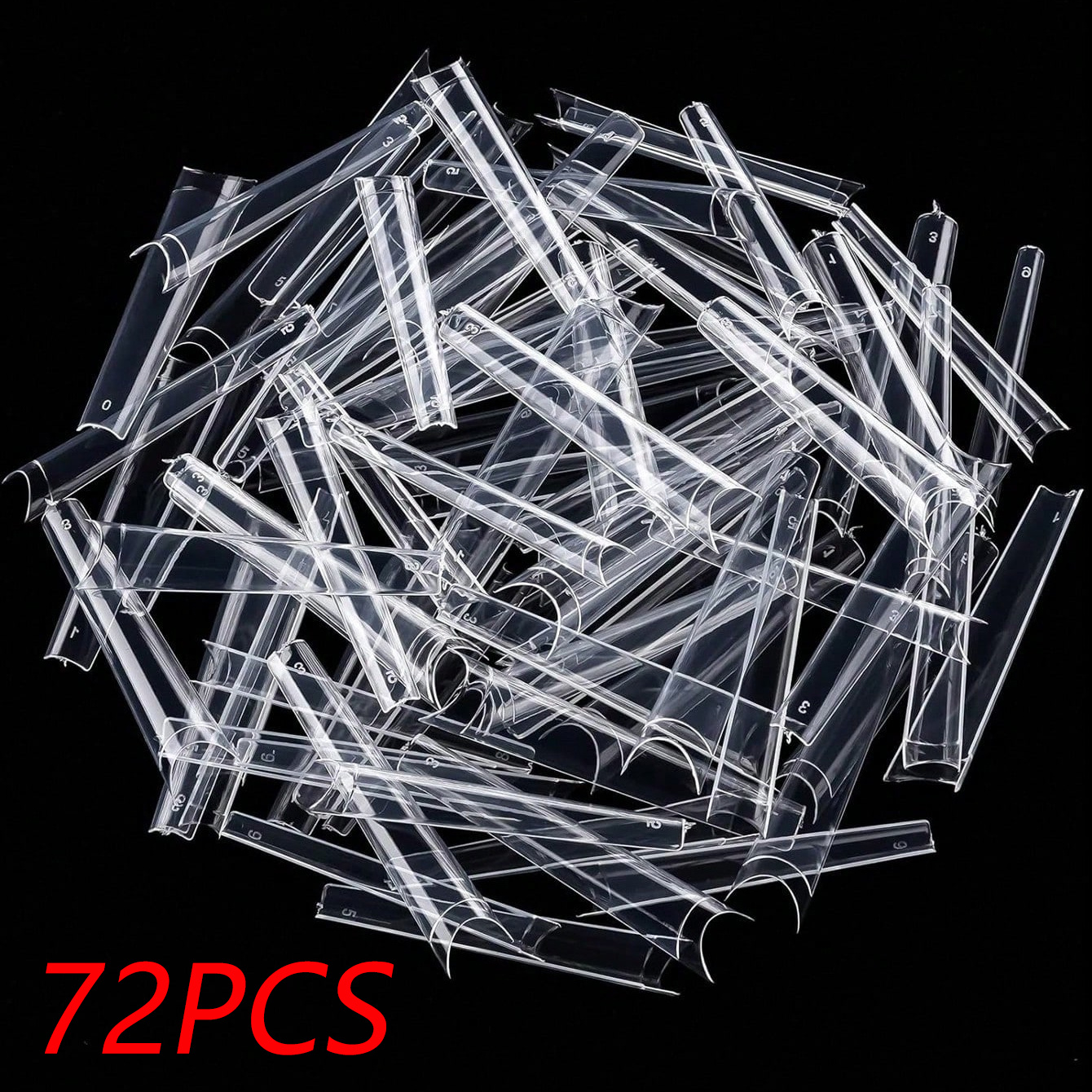 TEMU 72pcs Clear Tips Suitable For Professional Acrylic Nails, Extra Long Curve Half-cover Press-on Tips With Glossy, Square Coffin Shape For Diy Gel
