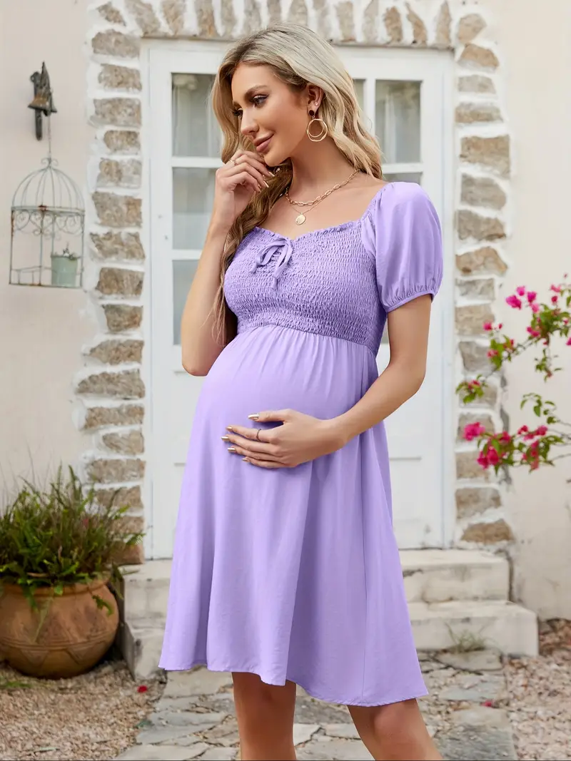 maternity midi dress womens square neck puff sleeves casual - Temu maternity midi dress womens square neck puff sleeves casual - Temu