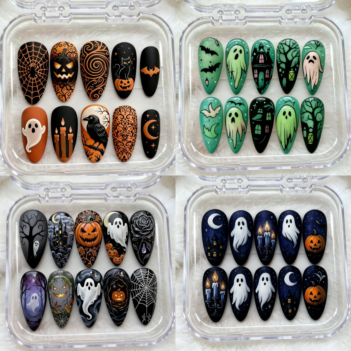 TEMU 40pcs Qianxing Dark Gothic Press-on Nails Suitable For Women's & Men's - Almond Shape Medium Length Fake Nails With, Crow, Spiderweb,, Haunted