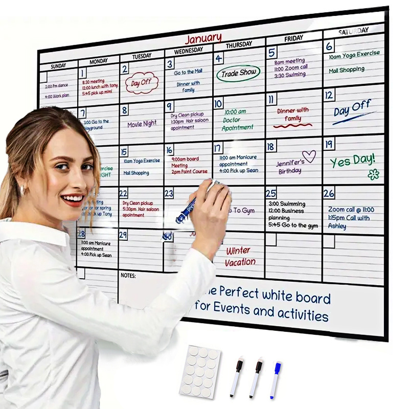 TEMU A3 Big Whiteboard Calendar Reusable Monthly/weekly Grid Wall Organizer For Home, Office & School Comes With Markers Perfect For Family Plans, Gym/yoga Schedules, Shopping & Events