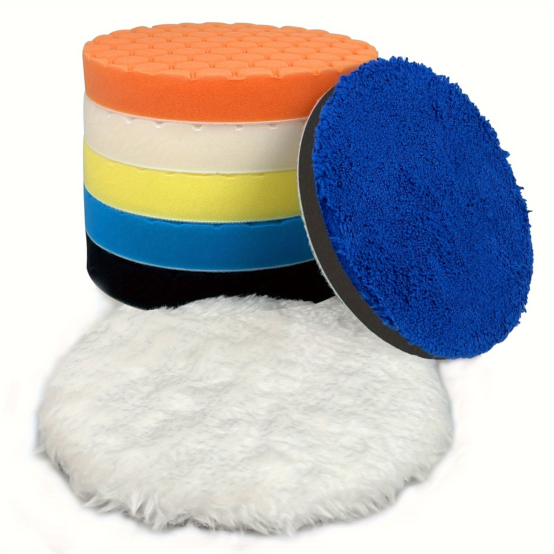 E-shop 7-teiliges Polierpads-Set mit 6 Zoll (150 mm) - 7 Stück 150 mm Gesicht für 6 Zoll 150 mm Unterlage, Auto-Polierschwamm und Gestrickte