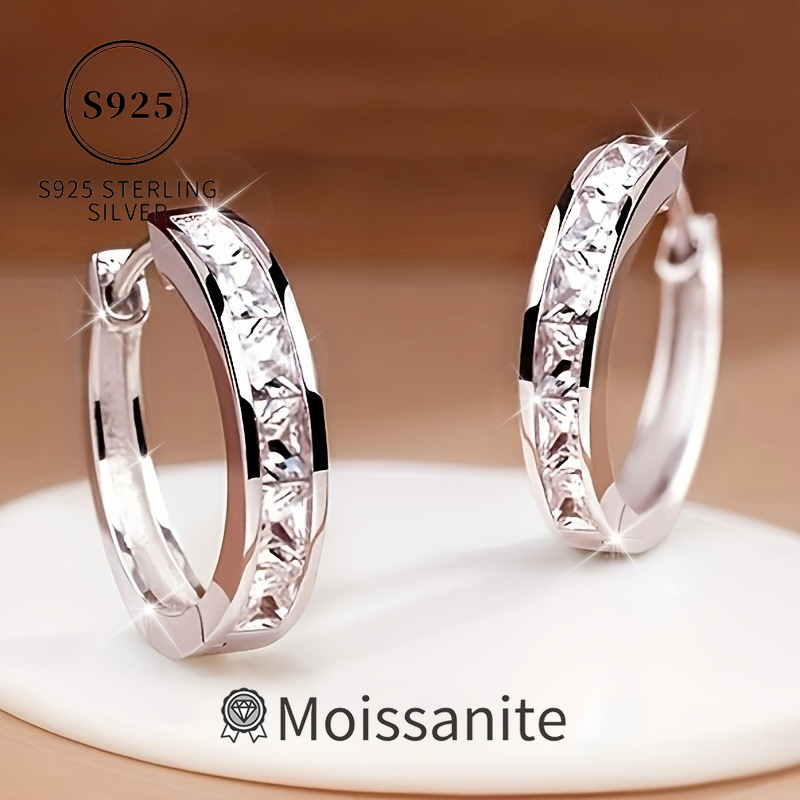 TEMU 1 Pair Of S925 , Fashionable And Easy Moissanite Earrings, Shining Daily Wear For Women, Hypoallergenic, Lightweight Earrings, Suitable For Any