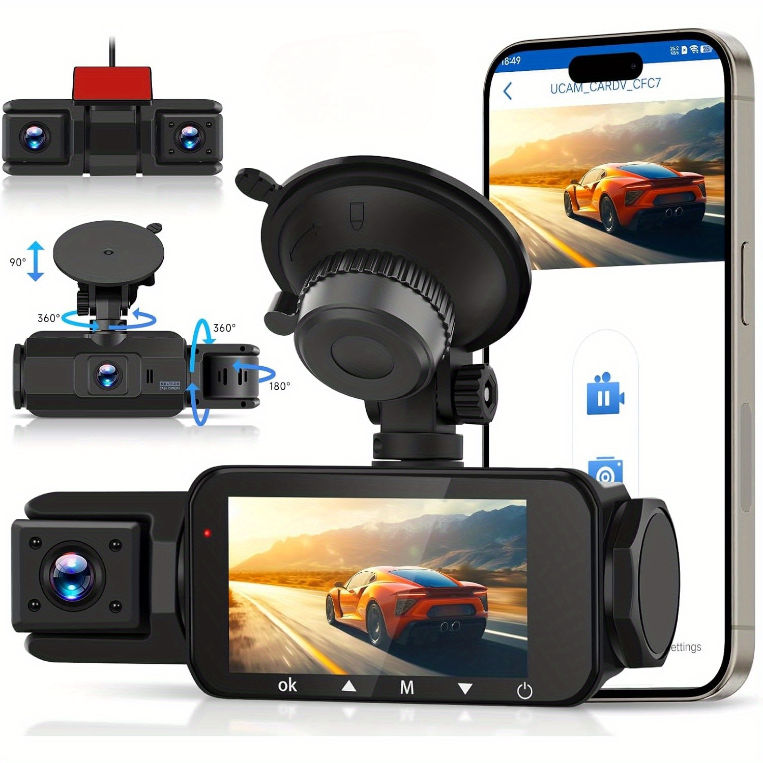360 degree view channel dash cam front rear inside left Temu