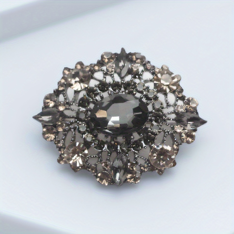 Vintage Pin With Grey Rhinestones In A