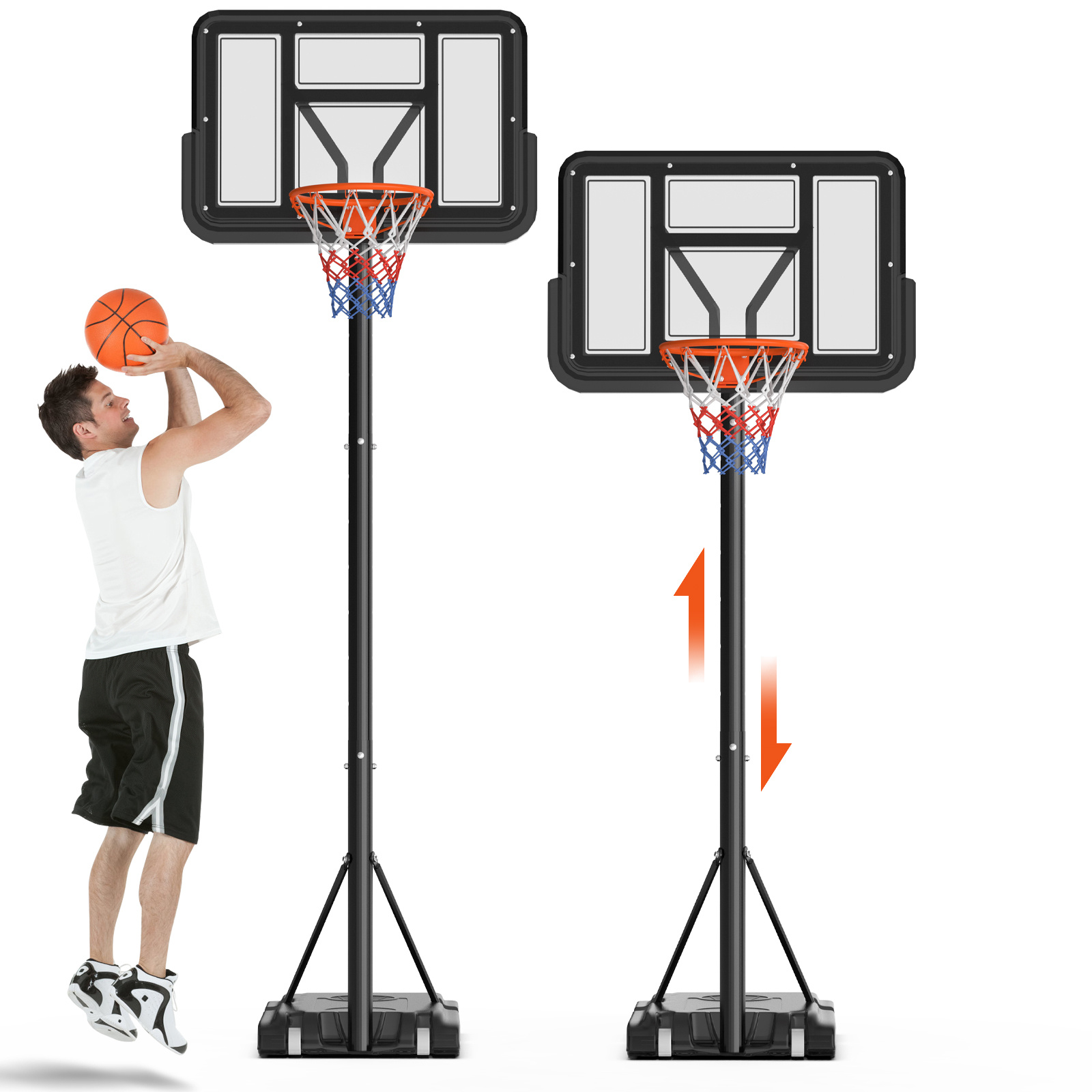 Loinkids Portable Basketball Hoop Adjustable Height 2.3-3.05 M With Fillable Base For Or Gravel Built-in Wheels Includes Basketball And Pump Ideal For Yard Garden And Outdoor