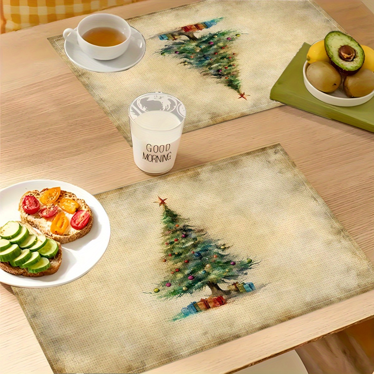 

2pcs/4pcs/6pcs Christmas/christmas Decoration/ /elk/christmas Tree//pattern///pattern Placemats, Linen, - And Oil-, -fouling Table Mat Decoration, Suitable For Gatherings, Parties And