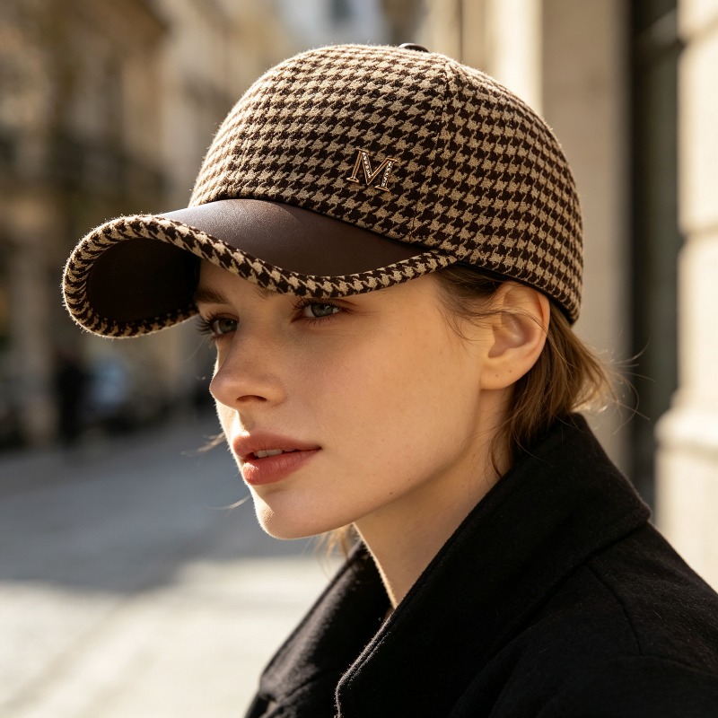 TEMU Chapeau Fedora pour Coréen avec à et Patchwork, Casquette de Baseball Rétro, Chapeau à Visière Ronde avec Décoration de Lettres Perlées, Chapeau