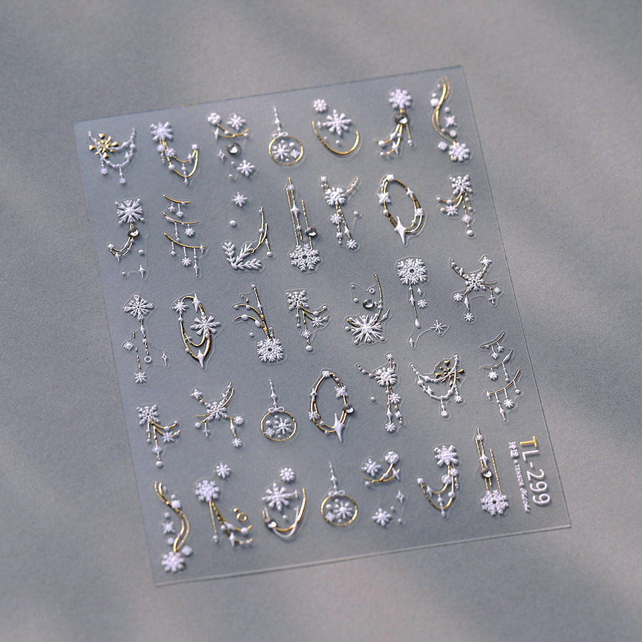 1pc Golden 3d Christmas Snowflake Nail Stickers Embossed Adhesive Nail Stickers Nail Decoration