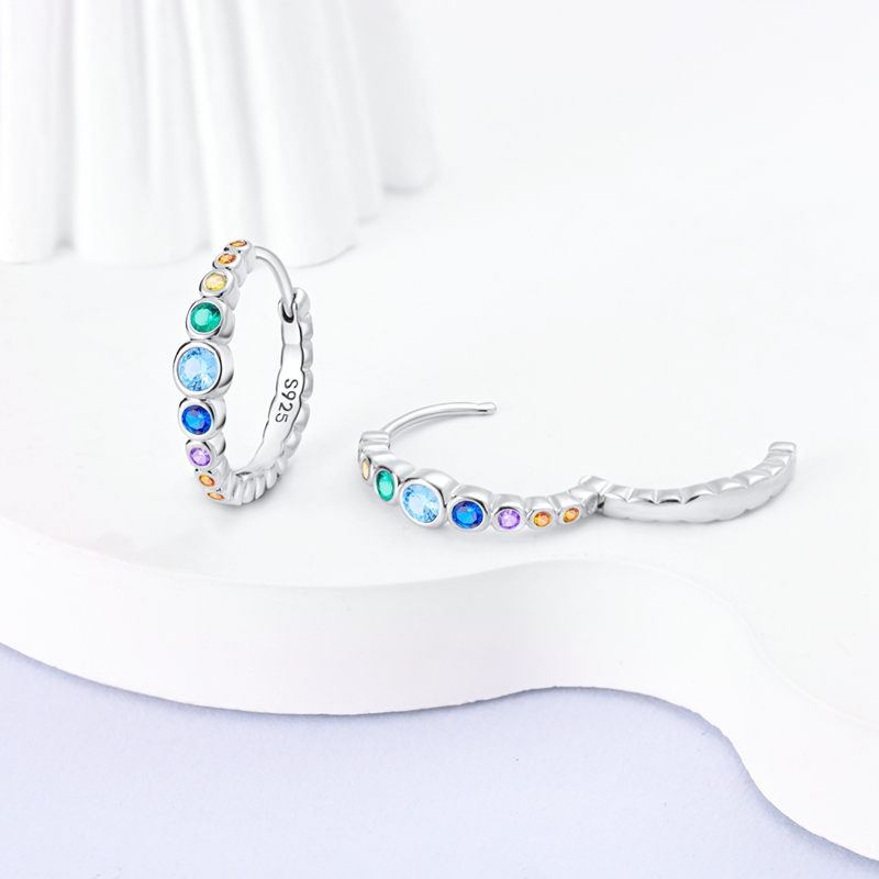 Women's S925 Sterling Silver Colored Hoop Earrings — Birthday Gift