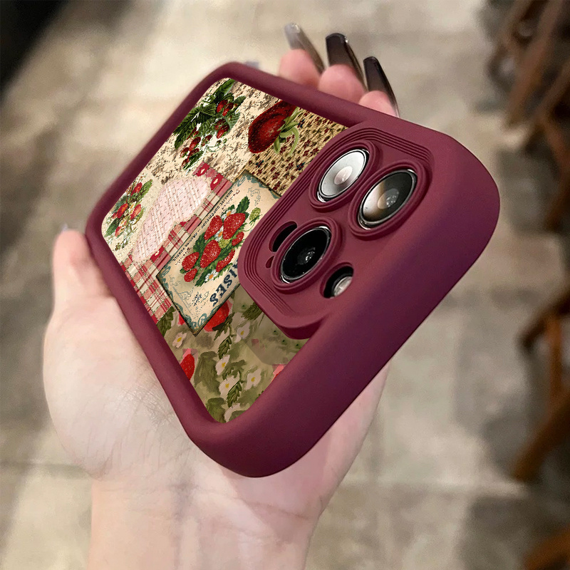 Vintage Strawberry Pattern Phone Case for iPhone 16 Pro Max, 16 Pro, 11 Pro Max, 15, 14 Plus, 13, 12, 16 XS Max, 15 Pro, XR, 15 Pro Max, 14, 13 Pro, 12 Pro Max Featuring TPU Drop Protection Soft Cover