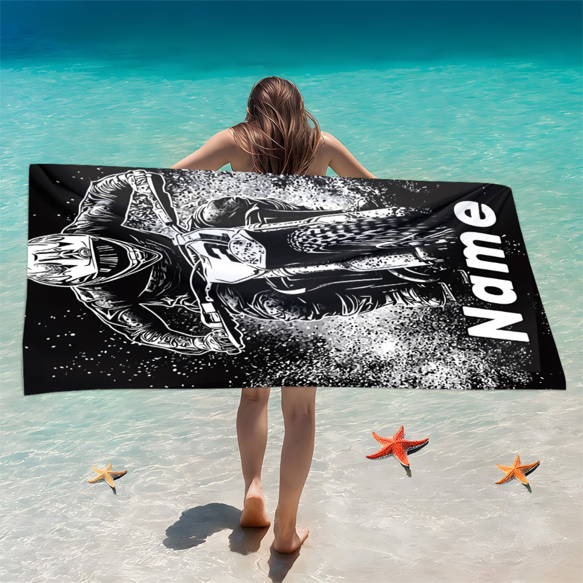 TEMU Toalla de Playa para Motociclista con Estilo de Salpicaduras de Tinta y Personalizado - , Ultraabsorbente de Microfibra, , para Playa, Fiestas,