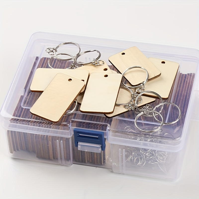 

300pcs Diy Keychain Making Kit - Rectangular Wooden Pendants, Tags & Key Rings For Jewelry And Bracelet Crafting