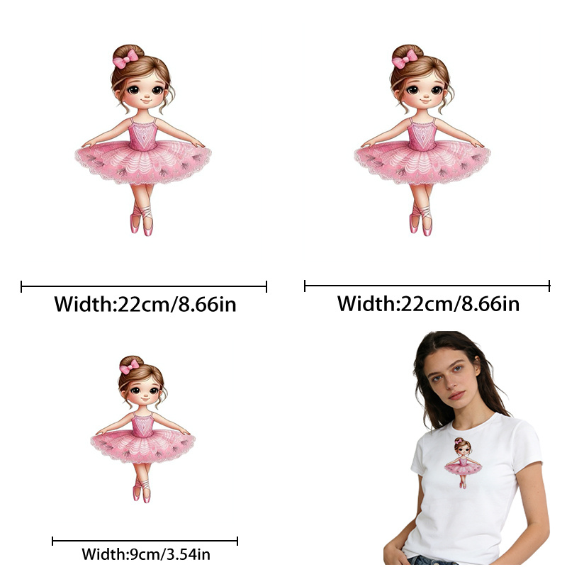 TEMU 3pcs Pink Ballet Heat Transfer Stickers, Hd, Tear-resistant, Iron-on Appliques, Durable Plastic, T-shirt Making, Pillow Decoration, Multicolor,