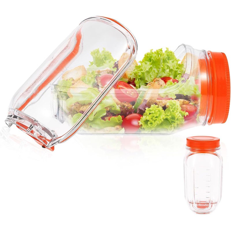 TEMU 1pc Salad Pod Jar 700ml, Vertical Layering Salad Pod With Dressing Case And Detachable Lid, Side Opening Jar For Lunch, Leakproof Fruit Storage