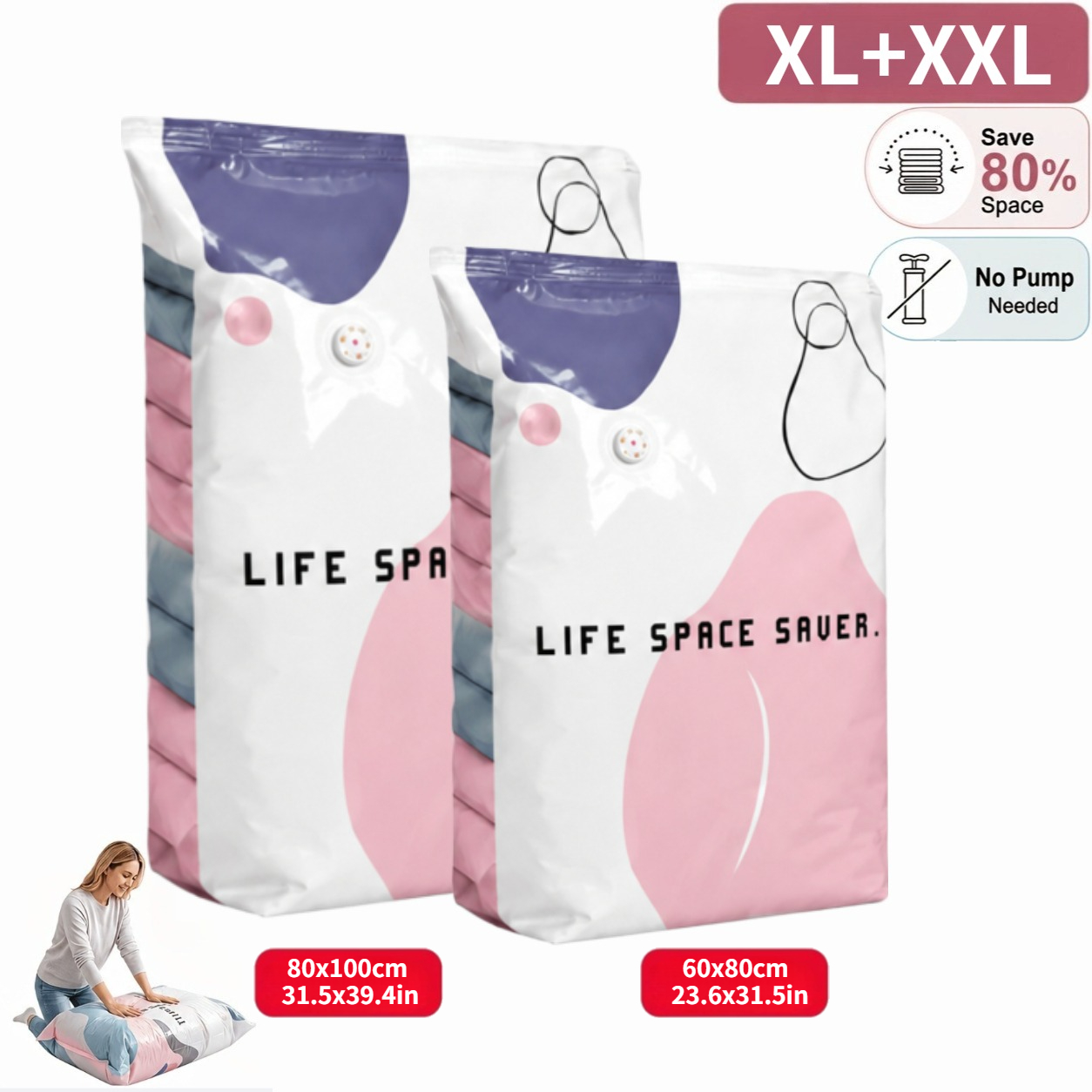 TEMU 2pcs Closet Storage Box Pump-free Vacuum Storage Bags, Large Cubic Vacuum Sealing Bags, Thickened Reusable Space-saving Compression Bags,