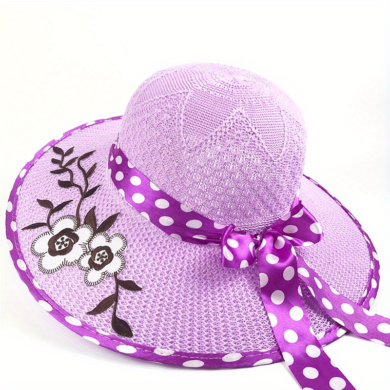 Elegant Purple Straw Hat w/ Floral Accents Flat Straw Hat - Canotier Hat with purple Flowers main image 2