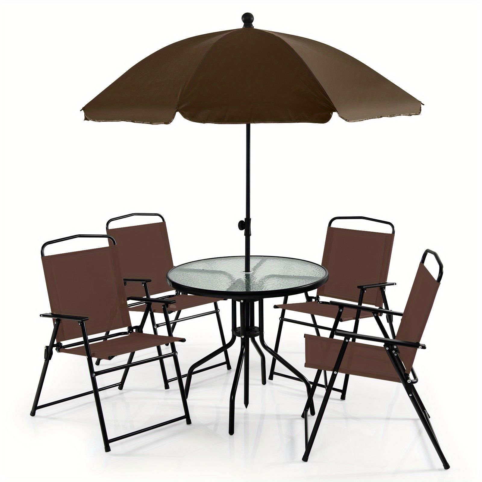 48 patio table with umbrella hole Vicllax Patio 42" Round Table for 4 with Umbrella Hole, All Weather Metal Outdoor Gray Wood Grain Round Table for Lawn Garden