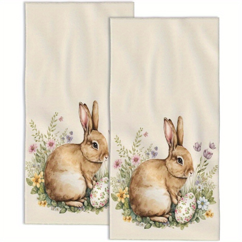 

2pcs Easter Bunny Hand Towels, Cartoon , Super Polyester Dish Cloths, Machine Washable, 18x26 Inch, With Decorative Bath Towels For Kitchen & Bathroom