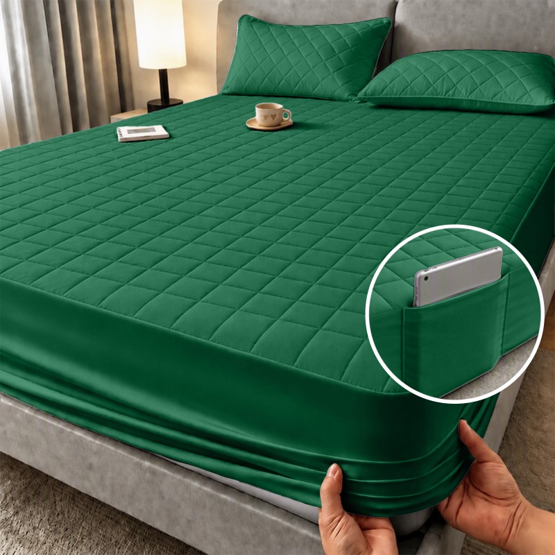 TEMU 1pc High Quality Non-slip All Season Mattress Protector, Deep Pocket, Solid Color Quilted Bed, Machine Washable, Suitable For Bedrooms, Guest