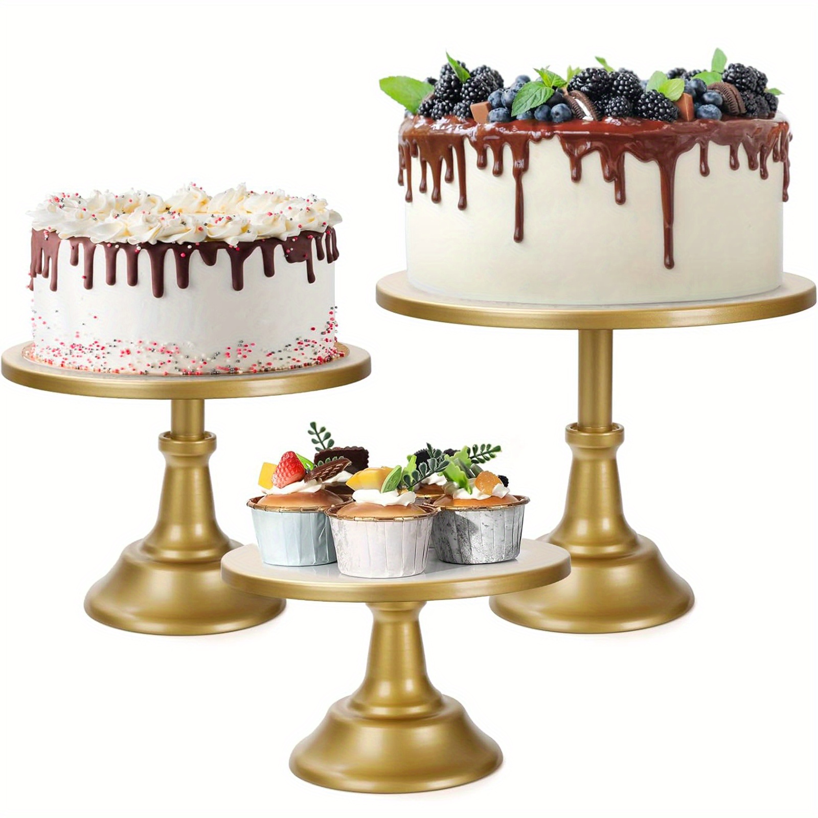 TEMU Elegant 3pcs Cake Stand Set - Metal Cupcake Display With High Base, Perfect For Weddings, Birthdays And Celebrations