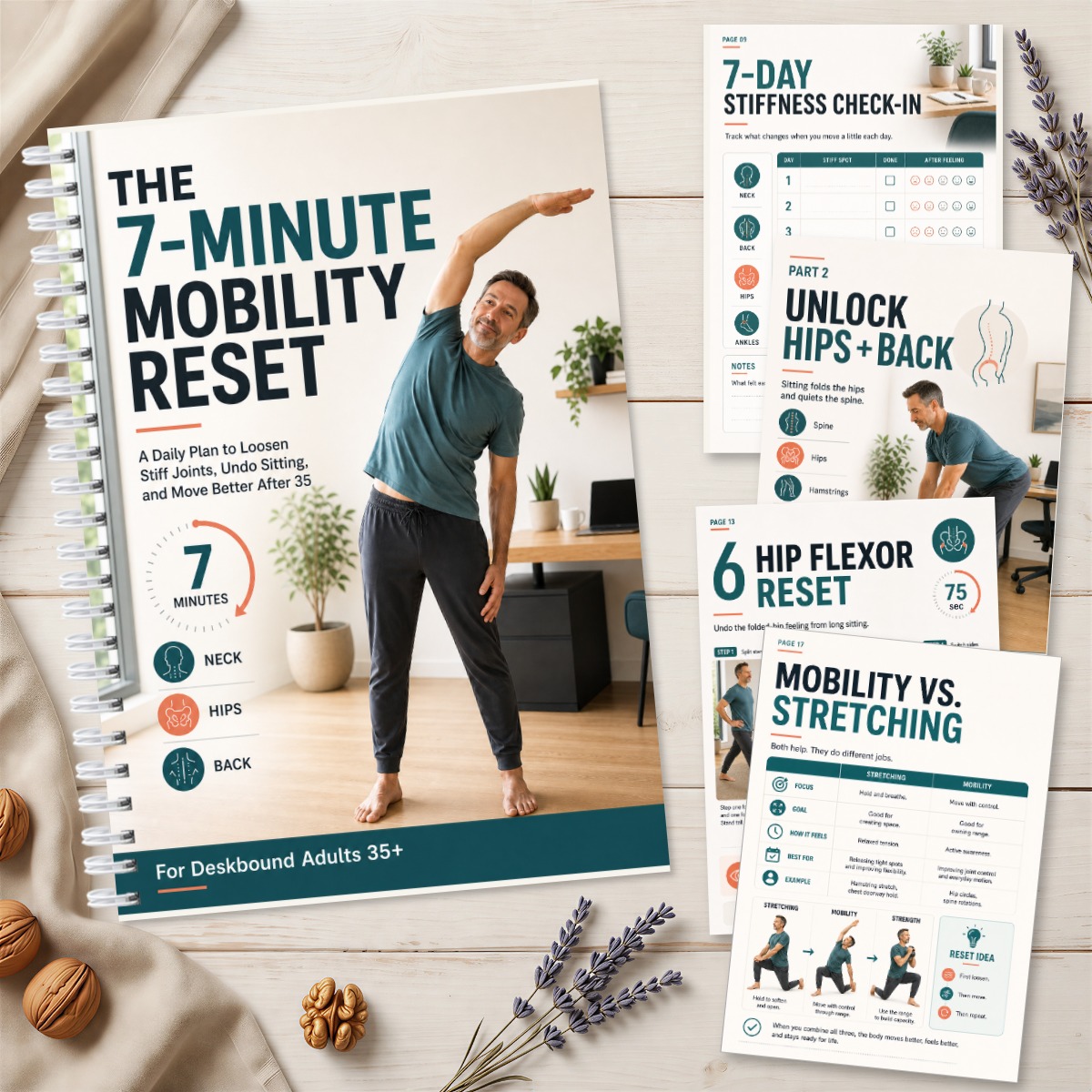 TEMU 7-minute Activity Recovery Manual, Daily Activity Guide For Sedentary People, Including Joint Stretching Exercises, 7-day Tracking Plan, Hip And
