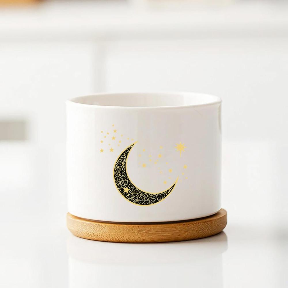 TEMU Ceramic Planter Featuring And Stars, Perfect For Indoor Plants. A Wonderful Decorative Piece And Gift For Plant Enthusiasts, This Succulent Pot