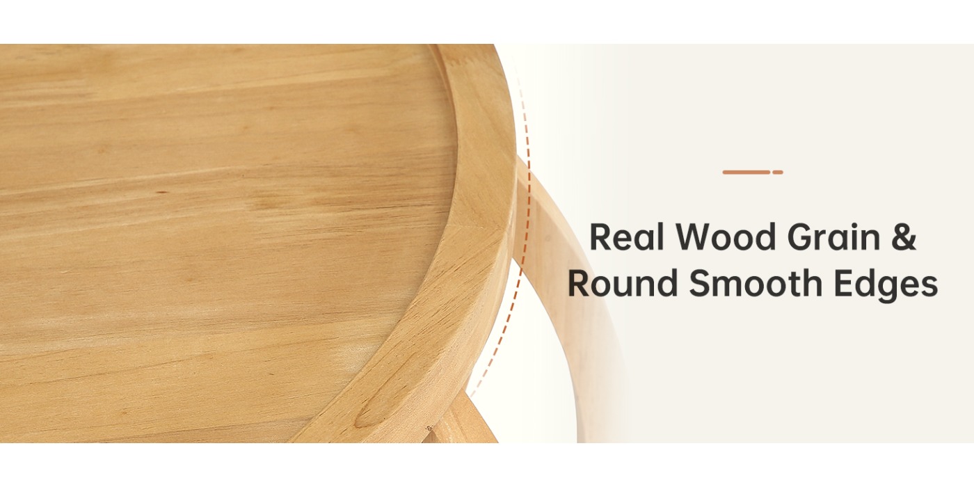 Solid Wood Coffee Table, 31.5-Inch Round Center Table with Curved Frame Base for Living Room, Easy Assembly, Natural