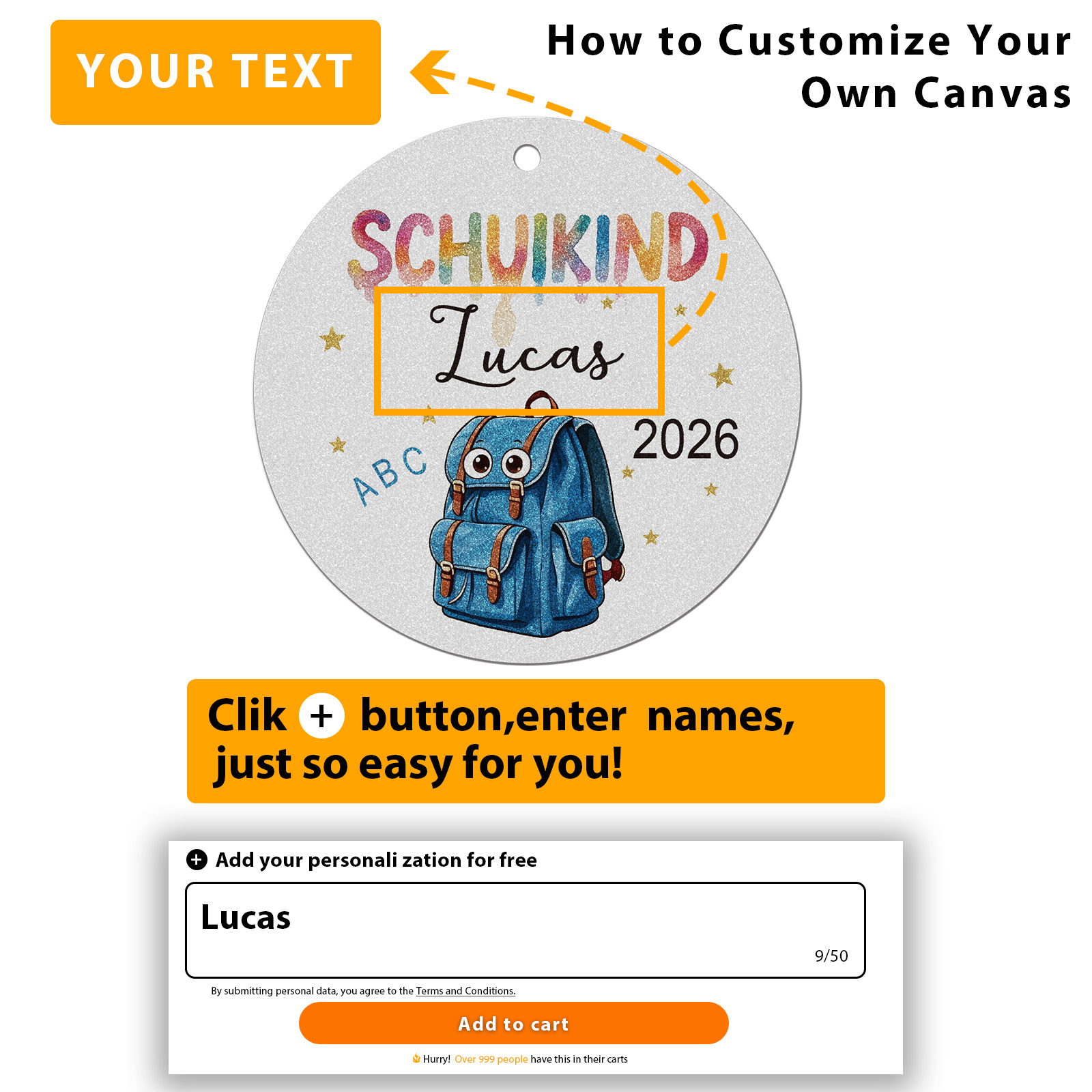 TEMU 1pc Personalized German Back-to-school Hanging Ornament, Holiday Pendant, Hanging Decoration Party Decor, Personalized Name, Sparkling Silvery