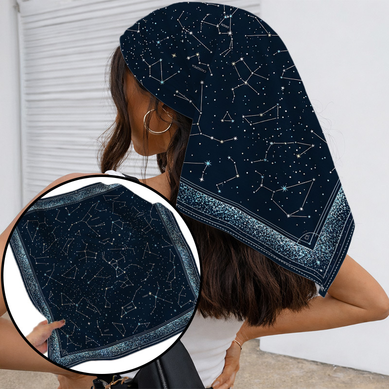 TEMU 1 stuk Hemelse Sterrenbeeld Ster Vierkante Hoofddoek - Marineblauwe Minimalistische Bandana Geschikt voor Dames & Heren, Unisex Haaromslag/Sjaal