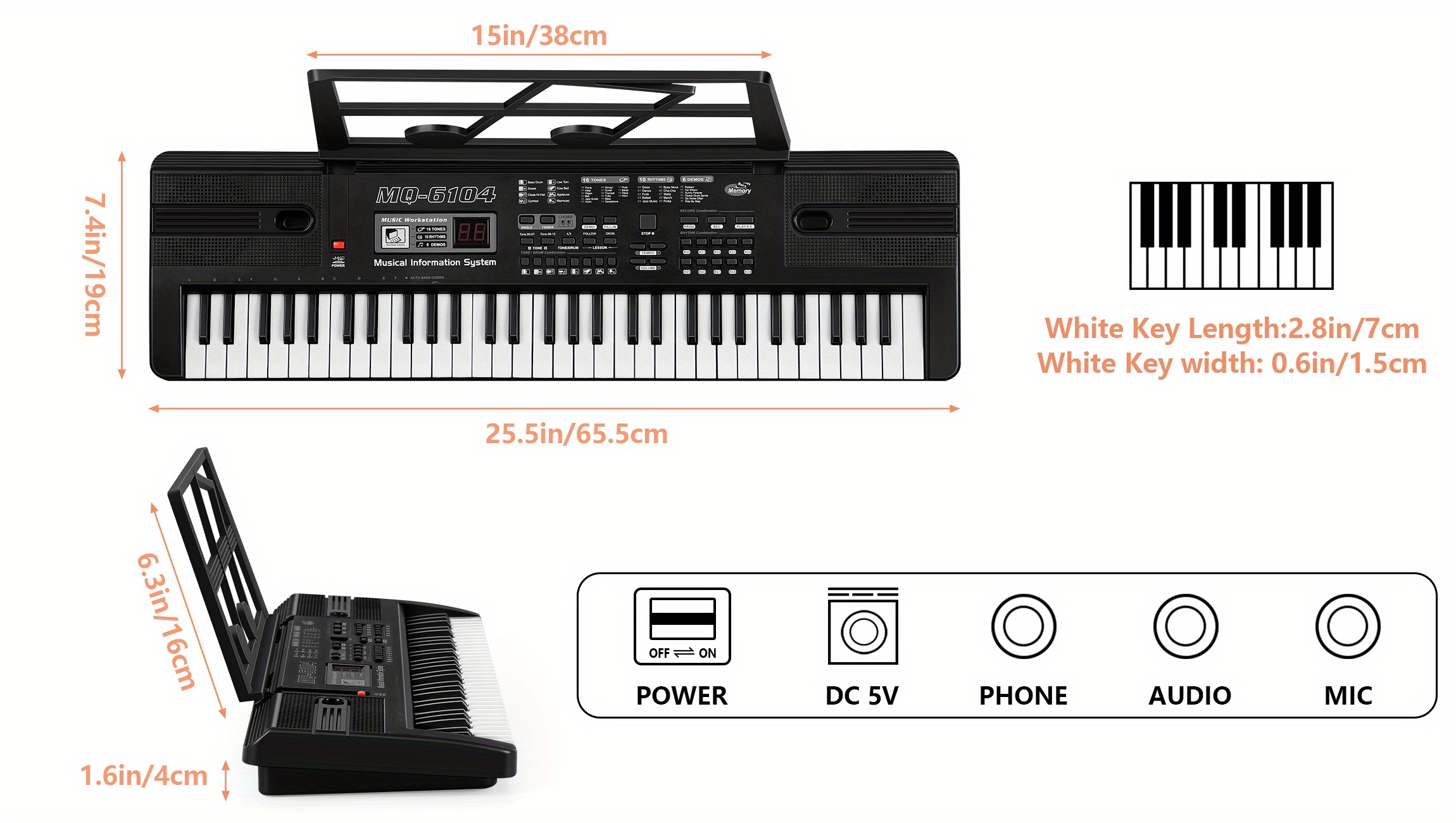 61-Key Portable Keyboard Piano for Beginners with Built-in Speakers, Teaching Mode, Microphone & Music Stand - 25.5-inch Electric Piano Suitable for /s, /