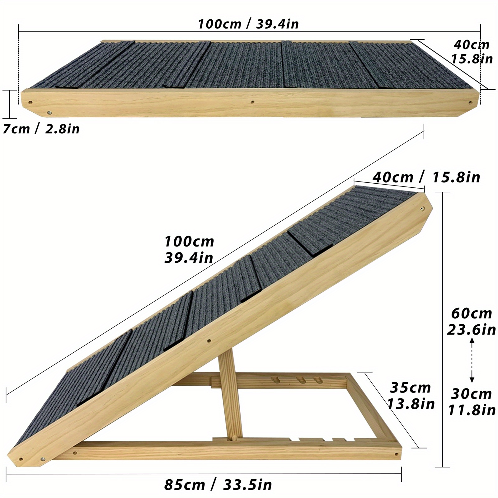Image of Foldable Dog Ramp Portable Pet Ramp 4 Adjustable Height Levels Dog Stairs For Large Cats And Dogs Non-slip Dog Steps For Beds, Sofas Or Cars Pet Stairs Load 100kg 100x40x60cm