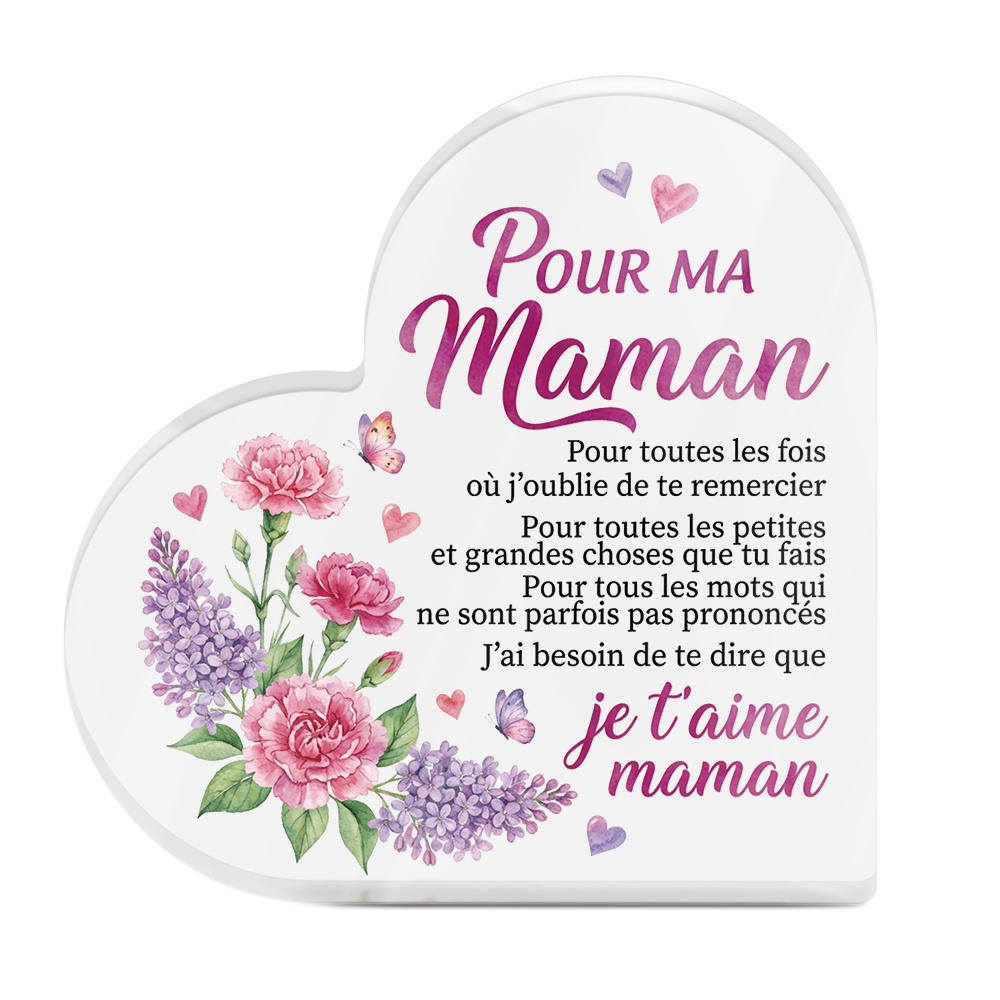 TEMU Décoration Putuo Plate 2D 1pc Citations Panneau Acrylique de Cœur Décor de Table, POUR Pour Toutes Les Où J'Oublie, Décoration de Bureau pour