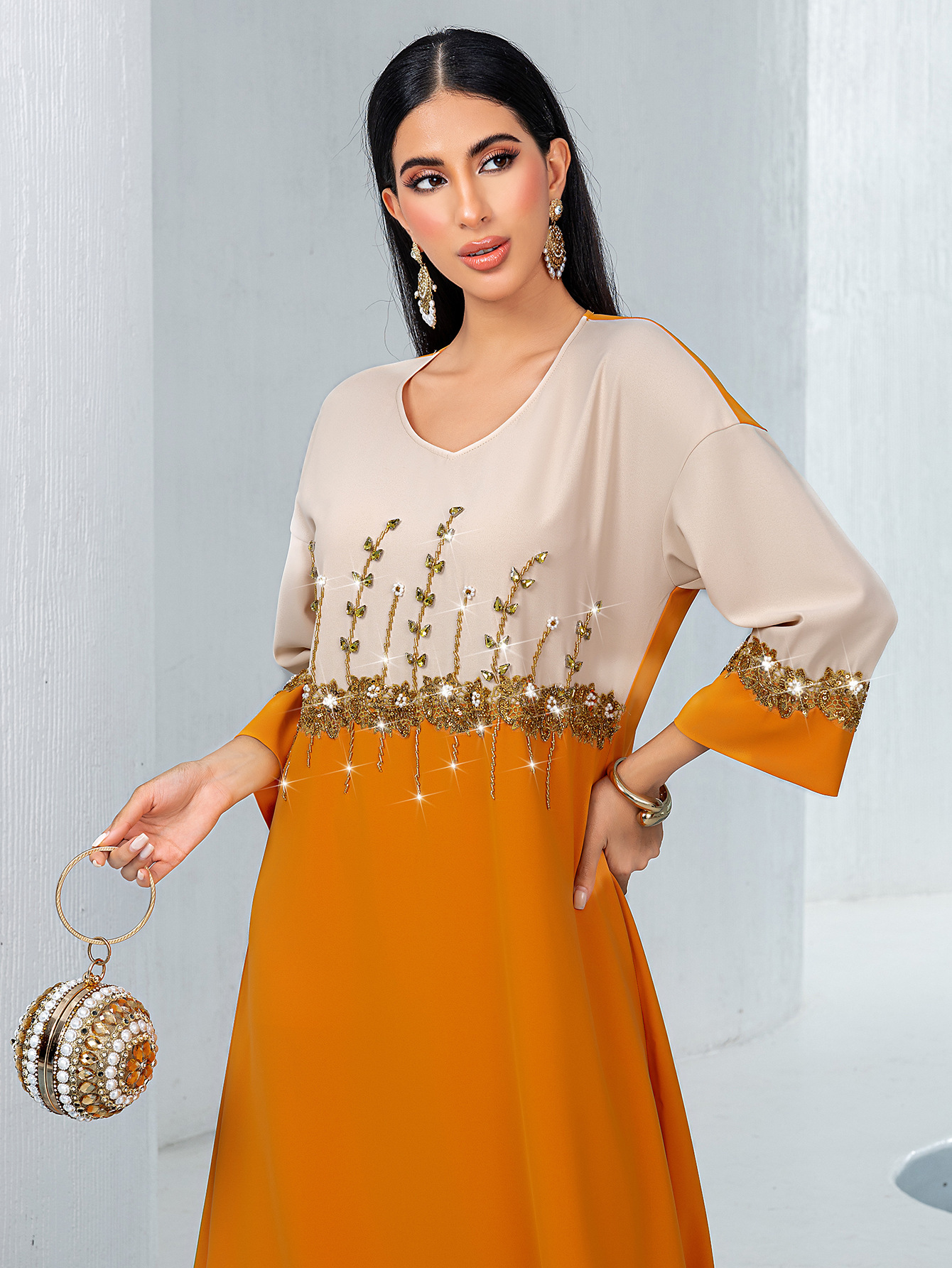 elegant a line dress golden accents loose fit long - Temu Saudi Arabia