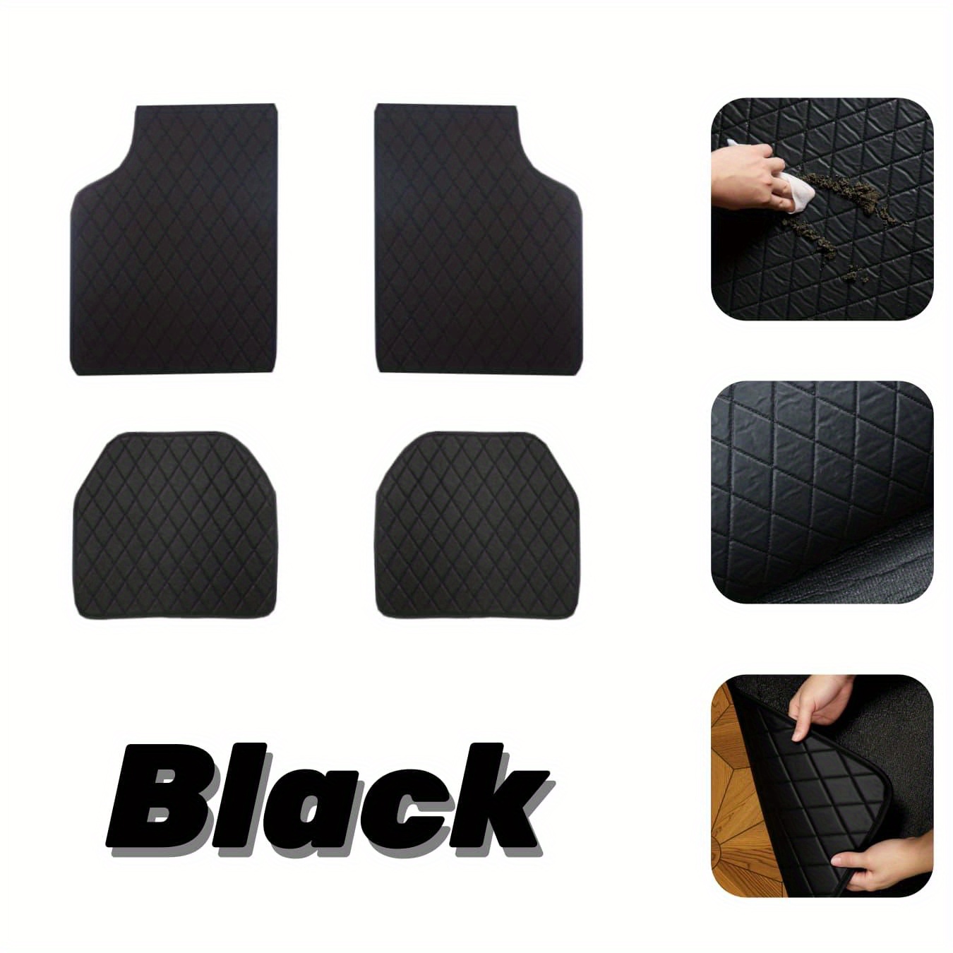 TEMU Universal Pvc Floor Mats For Fiat 500 Models From 2008 To 2013, In 4pcs And 6 Color , Featuring A Diamond Design Stylish And Suitable For