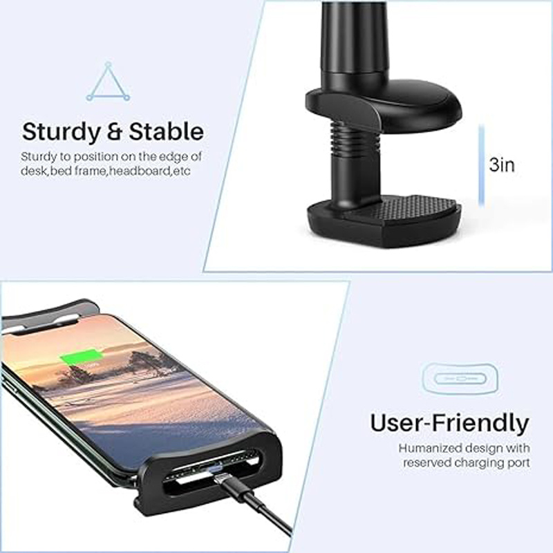 2pcs Bedside Phone Holder - Mobile Phone, Tablet Desktop Stand, Flexible Wrapped Arm, 360 Degree Adjustable Clamp, Phone Holder, Lazy Holder, Flexible Long Arm Clamp Mount, Convenient, Lightweight, Multiple Folding.