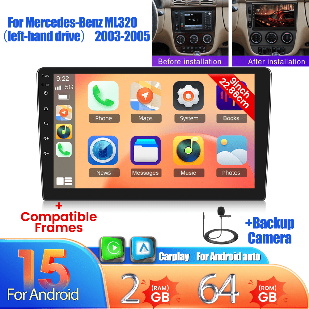 Image of Podofo [2g + 64g] Camecho Navigation For W163 Ml320 Ml400 Ml500 1997-2005, 9 Inch Touchscreen With Carplay Car Gps Navigation Wifi Fm/ Rds Swc