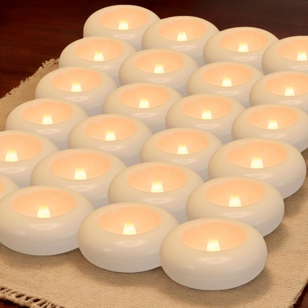 TEMU 24pcs Flameless Led Floating Candle Set, 200 Hour Plastic Battery Powered Decorative Candles, Wedding Atmosphere Lights, Bathroom Living Room Atmosphere Decorative Candle Lights, Tea Lights