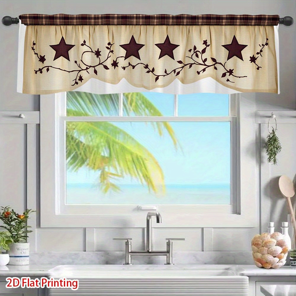 TEMU Curtains, Elegant Star Branch Short Drapes, Rod Pocket Small Curtains, Suitable For Living Rooms, Bedrooms, Bathrooms, Cafes, Home Decor, ,