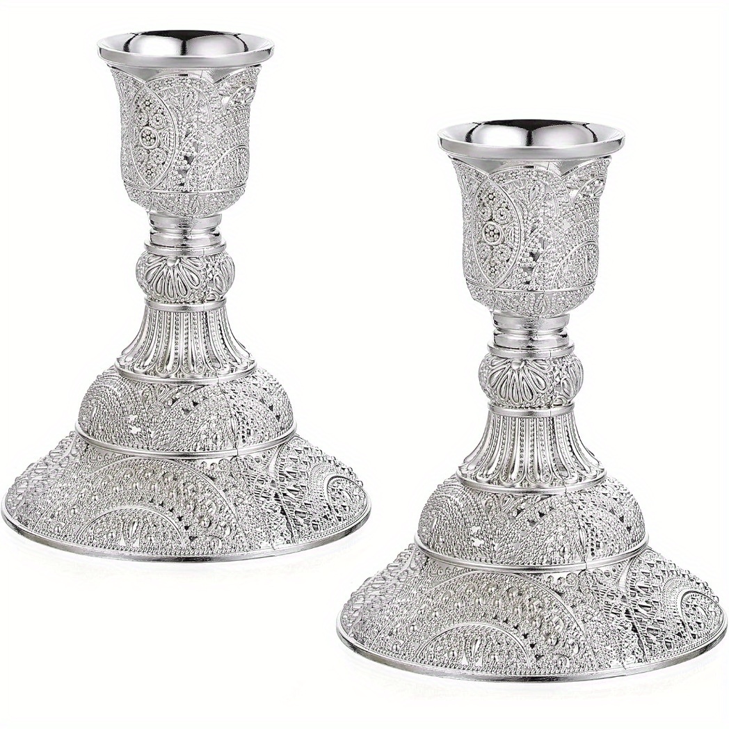 TEMU Set portacandele vintage europei - Candele in metallo alte 3.9" con squisiti motivi in , centrotavola a forma di /verde /// per decorazioni di