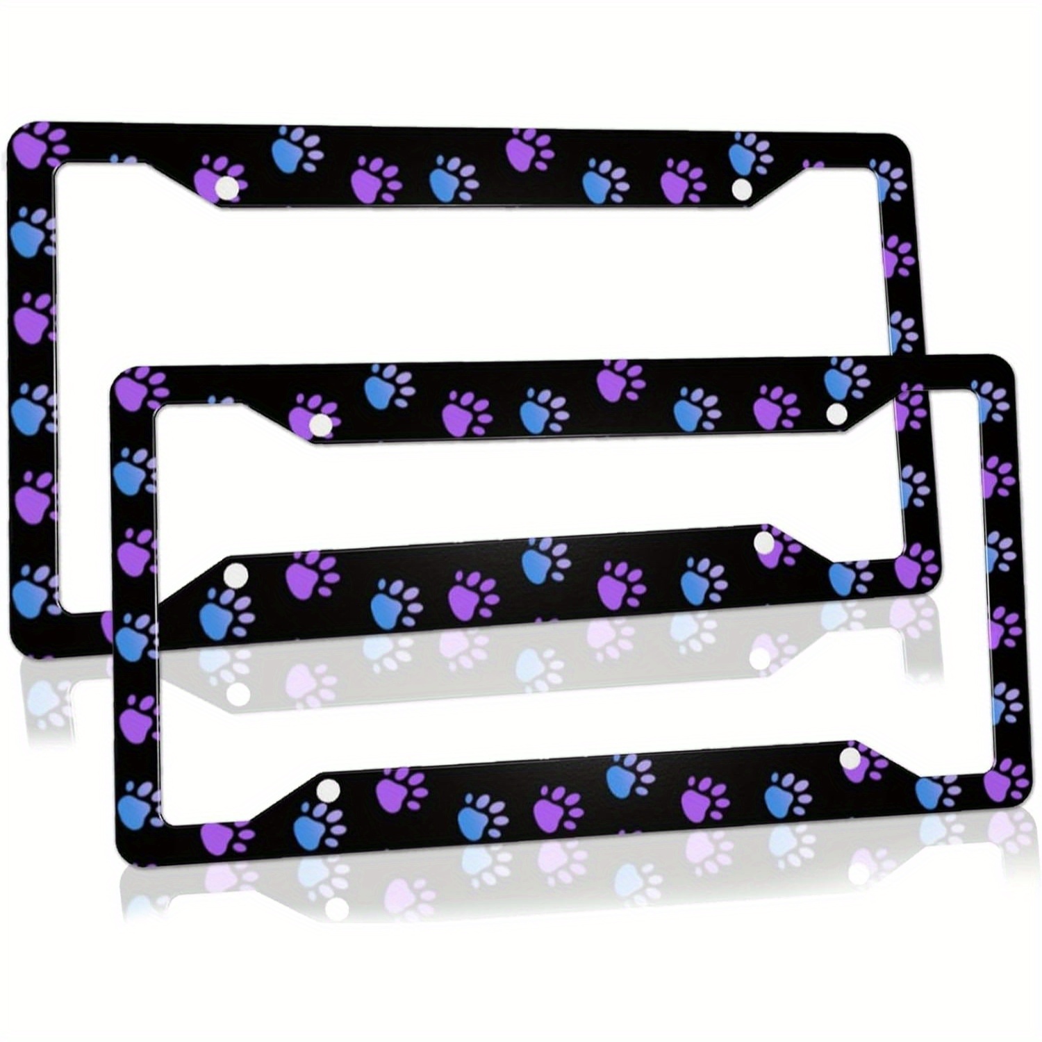 TEMU 2pcs Paw Print License Plate Frames - Purple And Black Metal Car Additions, Suitable For Women And Men, 12.2 X 6.3 Inches, Player , Universal