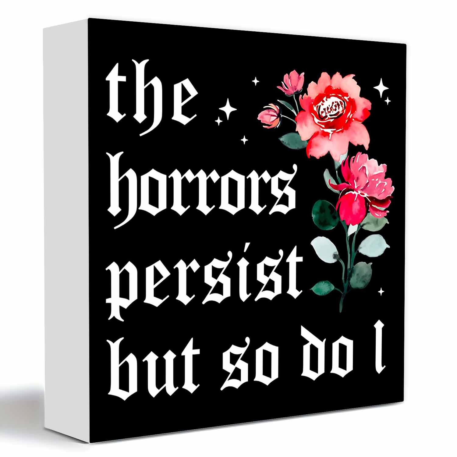 TEMU 1pc 5x5 Inch Wooden Motivational Sign "the Horrors But " - Slogan & Floral Wall/tabletop Plaque For Home, Shelf, Desk Decor - Positive