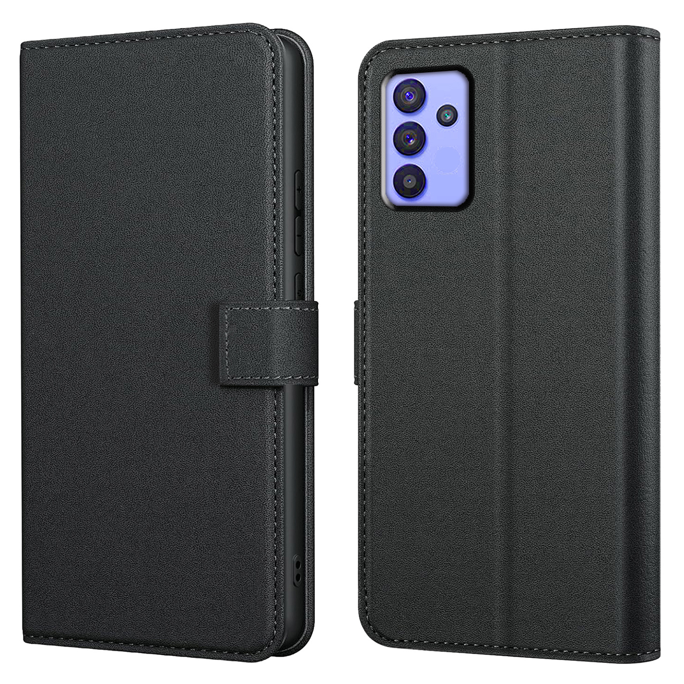 TEMU Phone Case - Protective Wallet Case Cover For Galaxy A30, A30s, A31, A32, A33, A35, A40, A41, A42, Featuring A Kickstand And Card Slot In Black