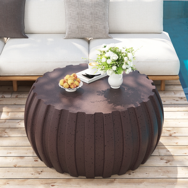 35.43' Modern Waterproof Coffee Table Durable MgO Cement Design Indoor and Outdoor Compatible Brown